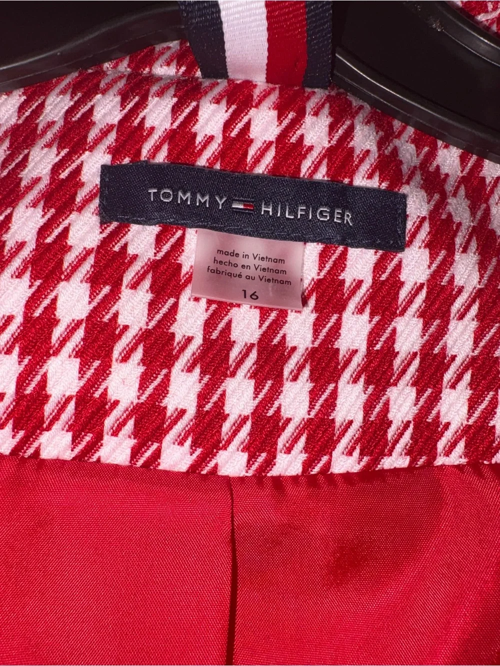 NWT Tommy Hilfiger Red & White Houndstooth Blazer
